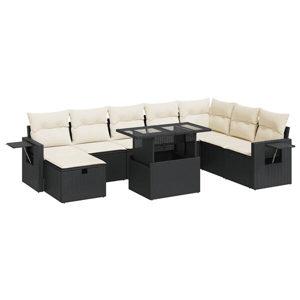 vidaXL Salon de jardin 9 Pièces avec coussins noir résine tressée