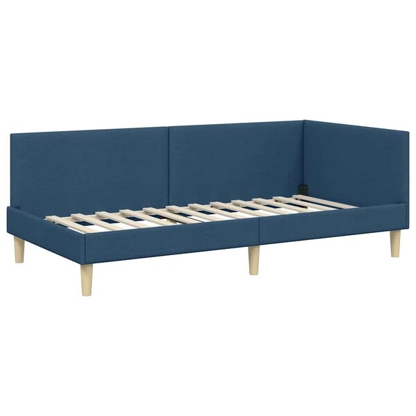 vidaXL Cadre de lit d'angle Bleu 90 x 200 cm Tissu et bois reconstitué