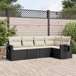 vidaXL Salon de jardin 5 Pièces avec coussins noir résine tressée