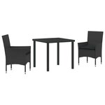 vidaXL Ensemble de salle à manger pour jardin 3 Pièces Noir polyrotin