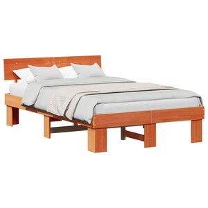 vidaXL Cadre de lit avec tête de lit Brun cire 140 x 190 cm Pin massif