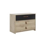 GAMI Commode enfant - 3 tiroirs - Décor Chene artisan et noir - l85 x H68 x P41 cm - CHATEL