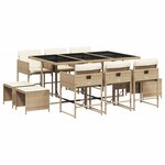 vidaXL Ensemble à manger de jardin et coussins 11 Pièces beige poly rotin