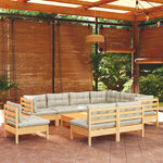 vidaXL Salon de jardin 10 Pièces avec coussins crème bois de pin massif