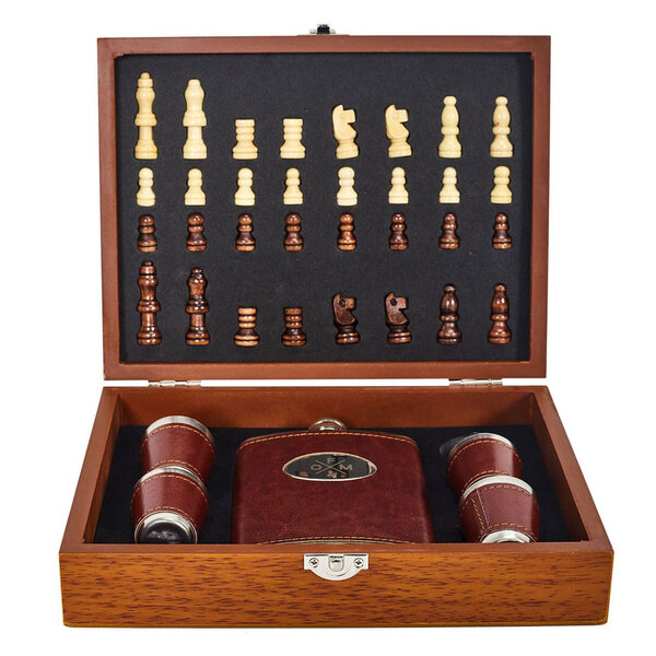 Coffret cadeau jeu d'échecs flasque et verres à shooter
