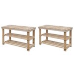 vidaXL Étagère à chaussures 2 en 1 avec dessus banc 2 Pièces Bois massif