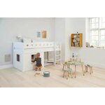 Flexa WHITE Lit mi-hauteur avec echelle droite 90 x 200 cm Facades cabane cadre blanc Barriere de securite classique Blanc