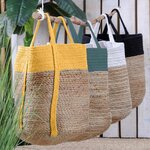 Panier en jute et coton palawan finition moutarde