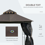 Tonnelle barnum style colonial double toit toile moustiquaires amovibles 4 étagères d'angle métal époxy polyester chocolat