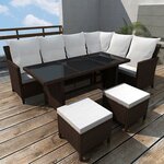 vidaXL Salon de jardin 4 Pièces avec coussins Résine tressée Marron
