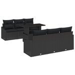 vidaXL Ensemble de canapé de jardin 7 pièces avec coussins en poly rattan noir