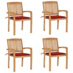 vidaXL Chaises de jardin empilables avec coussins lot de 4 Teck solide