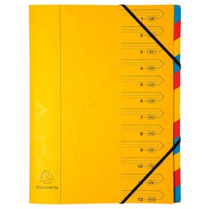 Trieur Agrafé Avec Élastiques 12 Compartiments - Jaune - X 8 - Exacompta