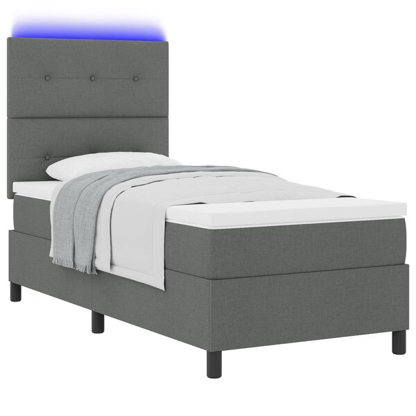 vidaXL Lit à ressorts avec matelas et LED Gris foncé 90x200 cm en Tissu