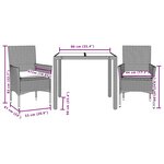 vidaXL Ensemble à manger de jardin et coussins 3 Pièces gris rotin verre