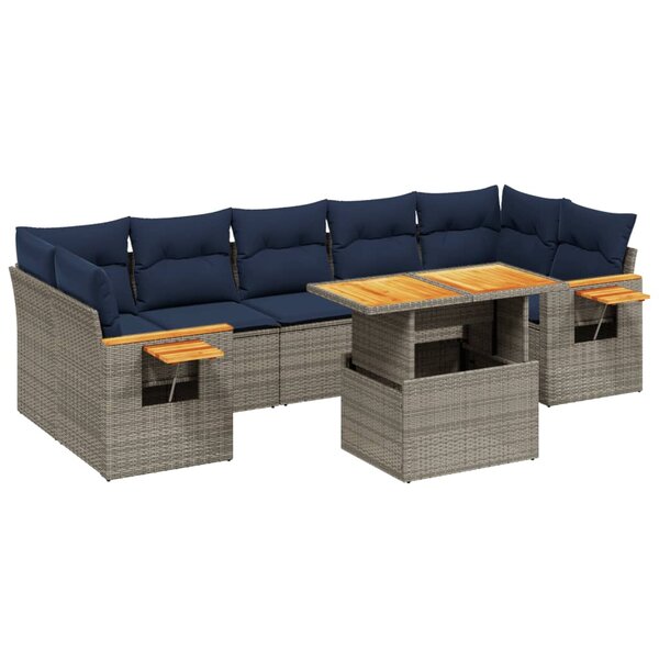 vidaXL Salon de jardin 8 Pièces avec coussins gris résine tressée