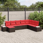 vidaXL Ensemble de canapé de jardin avec coussin 8 Pièces Marron et rouge
