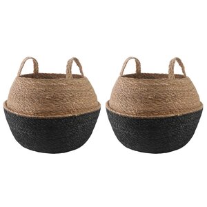 vidaXL Pot de plante avec poignées 2 pc Noir Ø 45 x 36 cm