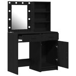 Ensemble de coiffeuse 2 pièces avec LED en bois d'ingénierie noir