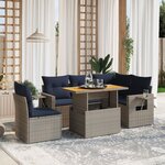 vidaXL Salon de jardin 6 Pièces avec coussins gris résine tressée