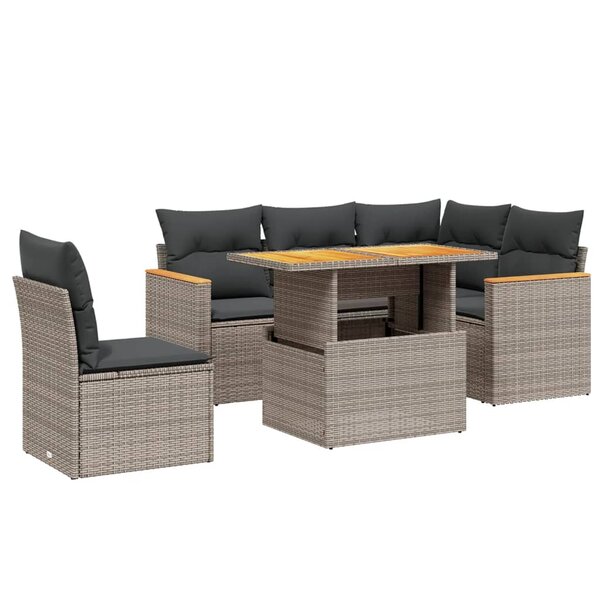 vidaXL Salon de jardin 6 Pièces avec coussins gris résine tressée