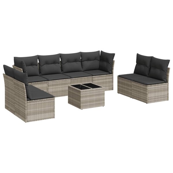 vidaXL Salon de jardin 9 Pièces avec coussins gris clair résine tressée