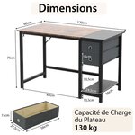 Bureau de 120 cm poste de travail informatique moderne avec 2 tiroirs crochet de suspension étagère de rangement marron rustique et noir 20_0007992