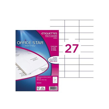 Boîte de 2700 étiquettes multi-usage blanches 70 x 31 mm office star