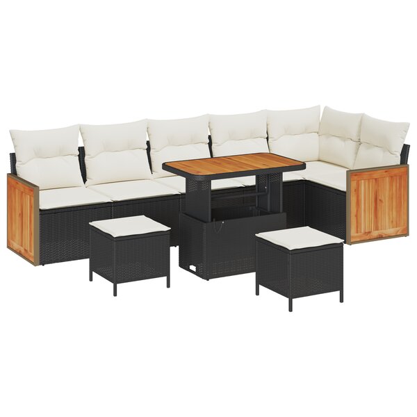 Ensemble de canapé de jardin de 9 pièces avec coussins noir poly rattan acacia