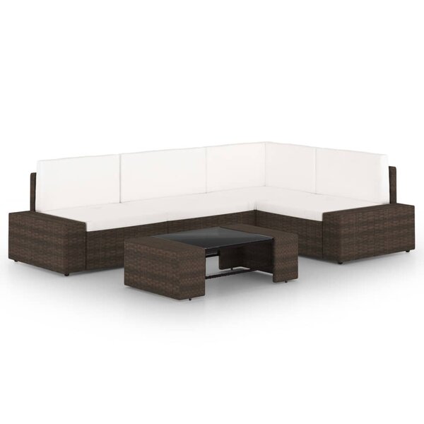 vidaXL Salon de jardin 5 Pièces avec coussins Marron Résine tressée