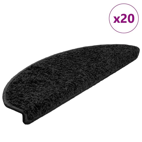 vidaXL Tapis d'escalier 20 pièces 65 x 21 x 4 cm Noir Demi-rond Grand