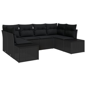 vidaXL Ensemble de canapé de jardin de 6 pièces avec coussins Noir Poly Rattan