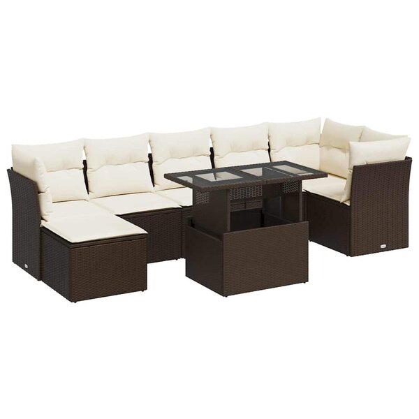 vidaXL Salon de jardin 8 Pièces avec coussins marron résine tressée
