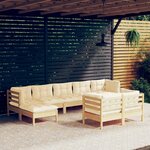 vidaXL Salon de jardin 9 Pièces avec coussins crème Bois de pin solide