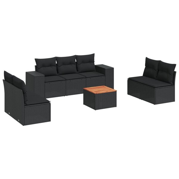 vidaXL Salon de jardin 8 Pièces avec coussins noir résine tressée