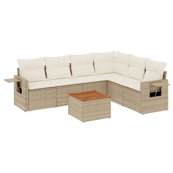vidaXL Salon de jardin avec coussins 7 Pièces beige résine tressée