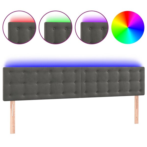 vidaXL Tête de lit à LED Gris foncé 160x5x78/88 cm Velours