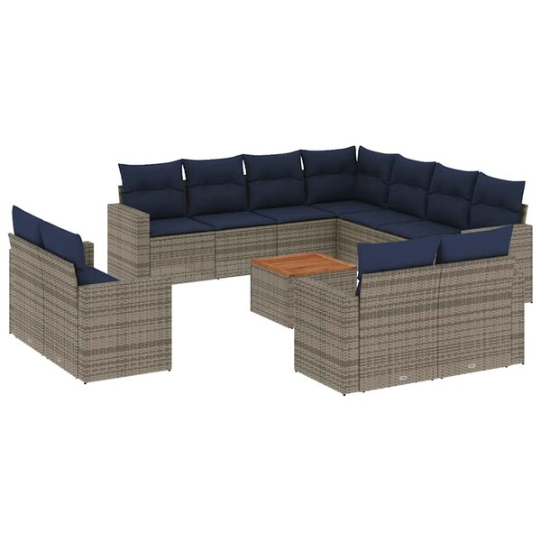 vidaXL Salon de jardin avec coussins 12 Pièces gris résine tressée