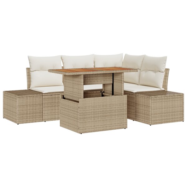 vidaXL Ensemble de canapé de jardin 5 pièces avec coussins beiges en poly rotin