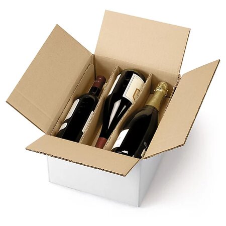 Caisse carton blanche pour bouteilles avec berceaux 33x25x17 cm (lot de 15)