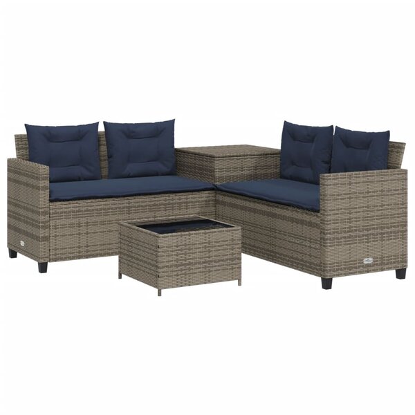 vidaXL Canapé de jardin avec table et coussins en forme de L gris