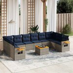 vidaXL Salon de jardin 11 Pièces avec coussins gris résine tressée