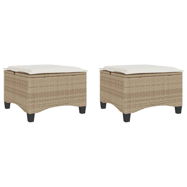 vidaXL Tabourets jardin coussins 2Pièces beige 55x55x36 cm résine tressée