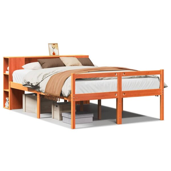 vidaXL Lit bibliothèque sans matelas cire marron 140x190cm bois massif
