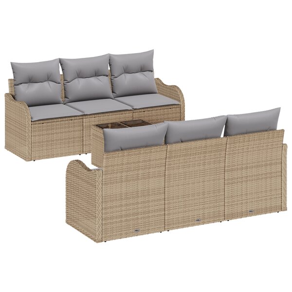 vidaXL Ensemble de canapés de jardin 7 pièces avec coussins en rotin synthétique beige.