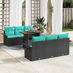 vidaXL Ensemble de canapé de jardin avec coussin 7 Pièces Noir et bleu