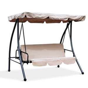 Balancelle de jardin convertible 3 places grand confort inclinaison toit réglable matelas fourni 2L x 1,25l x 1,7H m métal polyester noir et beige