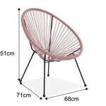 MANA Fauteuil design en forme d'oeuf - cordage en plastique rose pastel