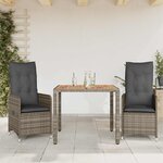 vidaXL Ensemble de bistro de jardin 3 Pièces coussins gris poly rotin