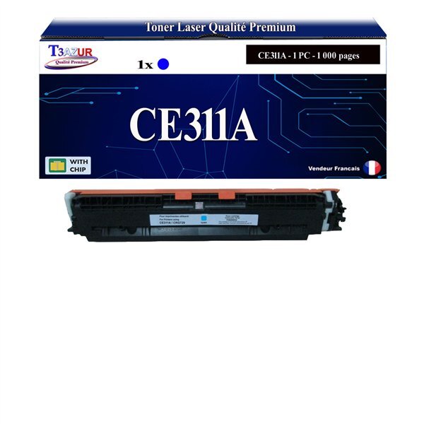 T3AZUR - Toner compatible avec CE311A pour HP LaserJet Pro CP1020 CP1025 CP1025NW TopShot M275 - Cyan